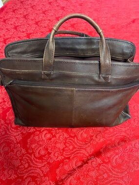 Brown Leather Briefcase Laptop Bag Mens Business Carry Top Handle